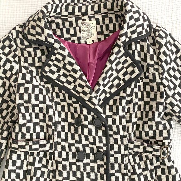 Tulle Checked Black and White Coat (Sz. L) - Picture 2 of 11